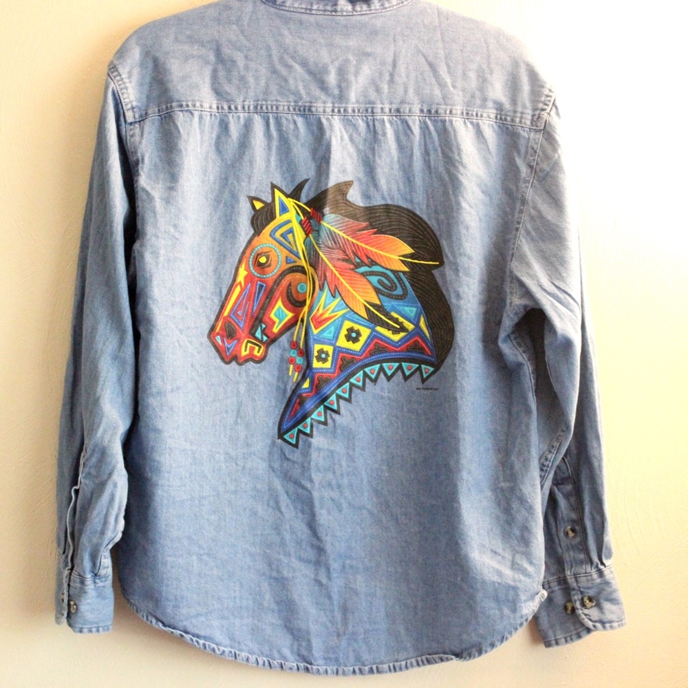 COPY - Horse Embroider Denim Button Down Shirt Si…